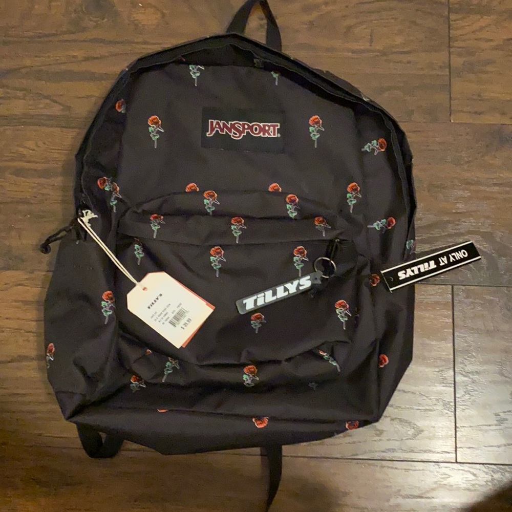 Jansport black backpack with roses